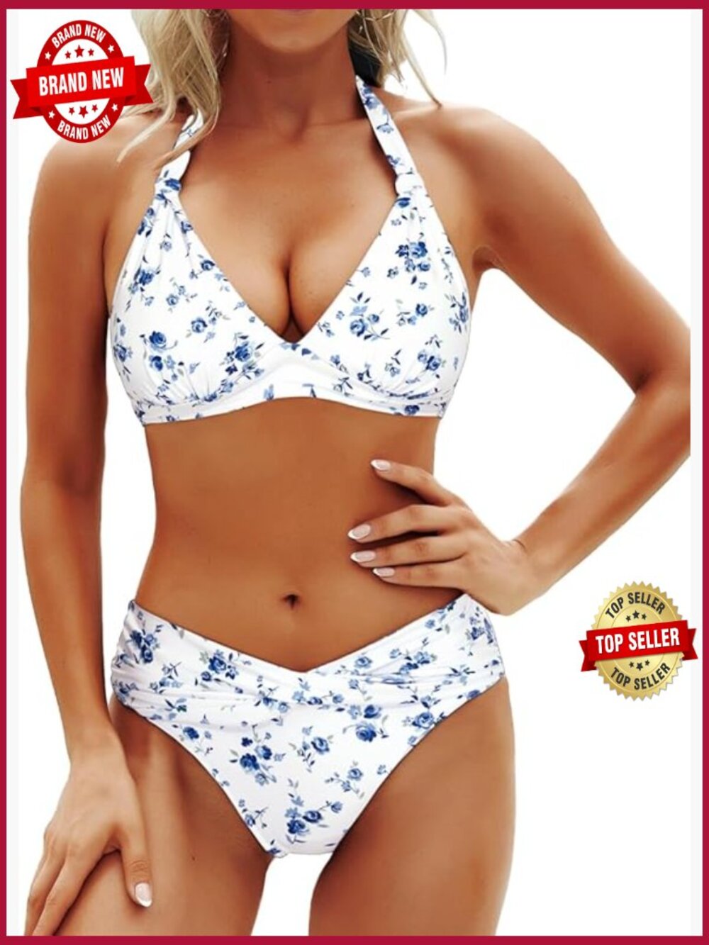 Two Piece Bikini Set Push Up Halter Swimsuit Triangle Retro Bathing Suit